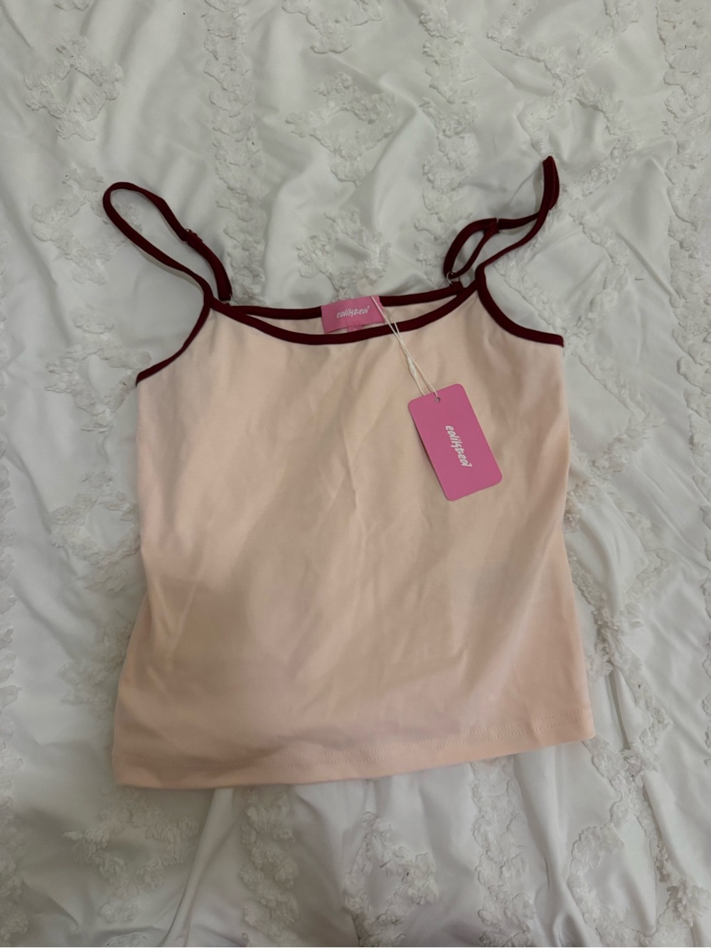 Edikted Blush Pink Cami with Burgundy Trim